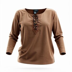 Vintage Lauren Ralph Lauren Chocolate Lace Front Top Y2K Cottagecore